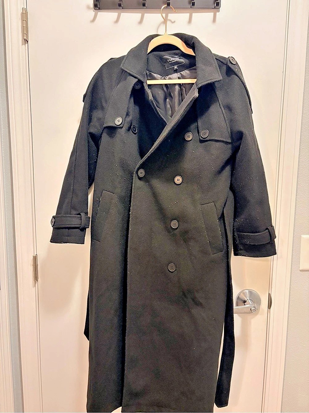 Fashion Collection Double-Breasted Black Coat Size Medium